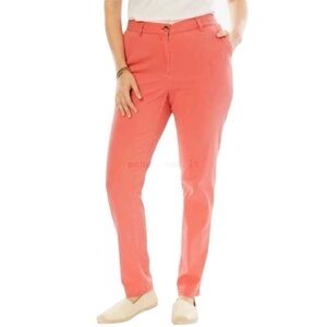Women Straight Leg Chino Pants Coral Size 12W